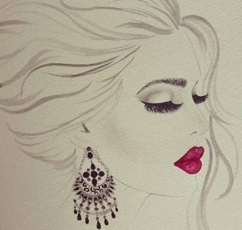 Woman with Red Lips — White, Serene, Illustration