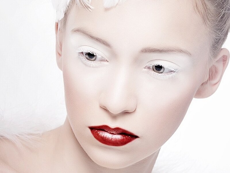 Woman with Red Lips — White, Serene