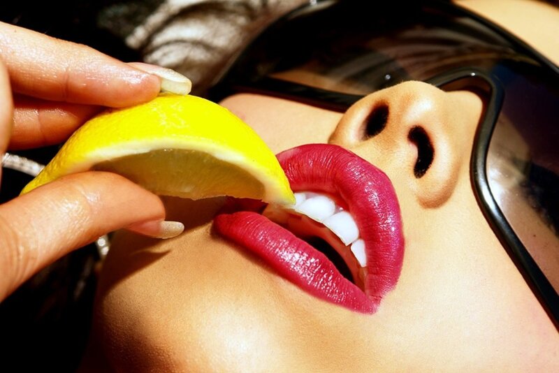 Woman with Red Lips — Yellow, Dramatic, Afternoon