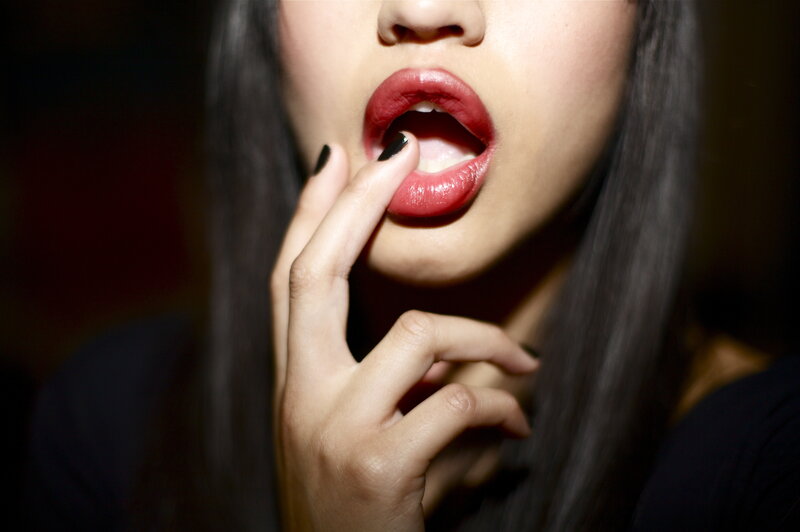 woman with red lipstick