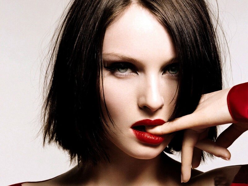 woman with red lipstick and dark hair