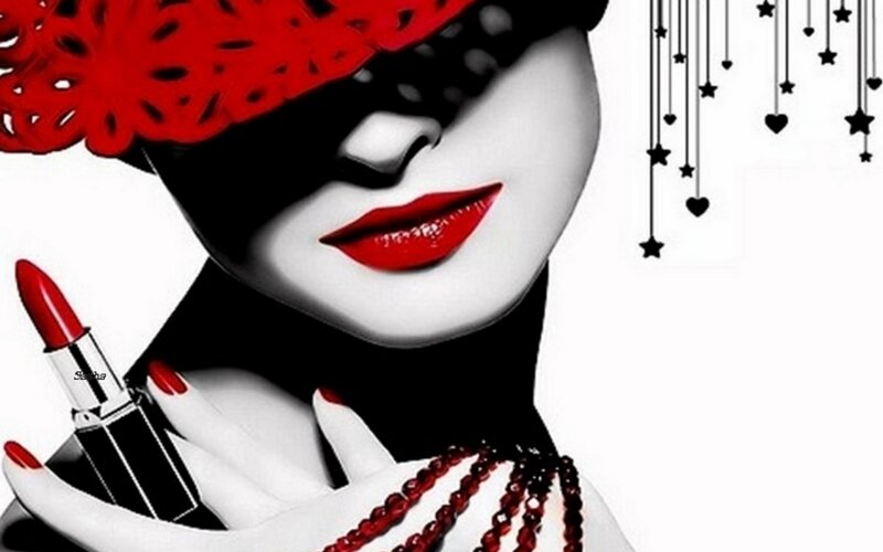 woman with red lipstick and hat