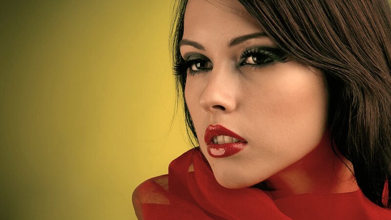 woman with red lipstick and scarf