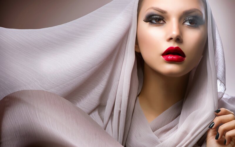 woman with red lipstick and veil