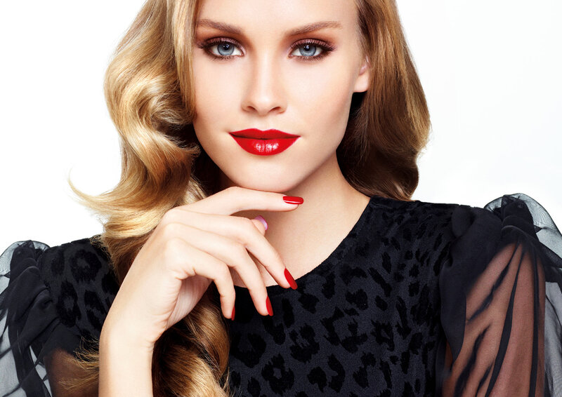 Woman with Red Lipstick — Black, Confident, Photograph, Red Lipstick, Blonde Hair