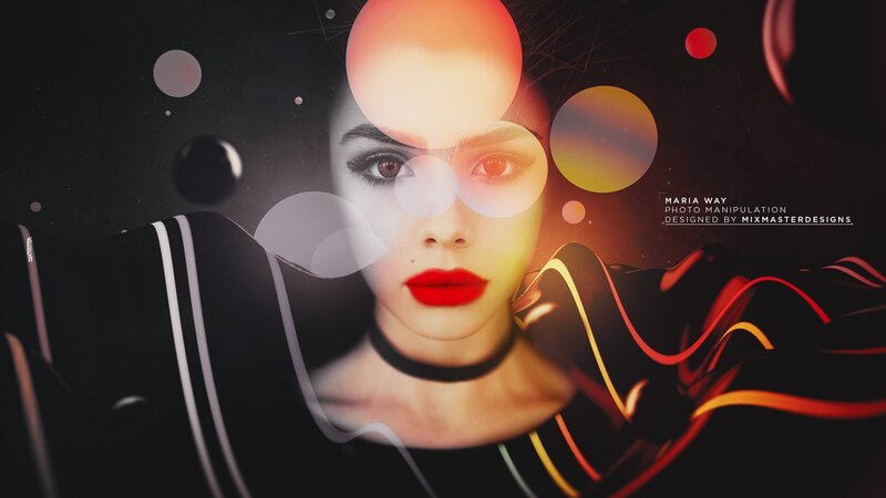 Woman with Red Lipstick — Black, Dramatic, Digital Art, Circles