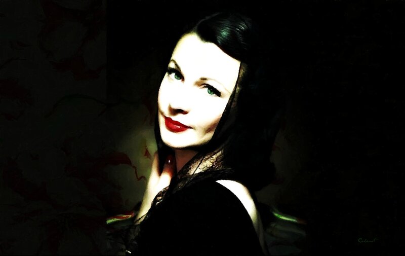 Woman with Red Lipstick — Black, Dramatic, Digital Art