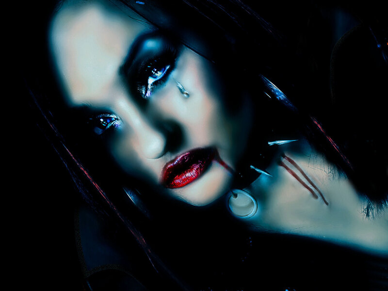 Woman with Red Lipstick — Black, Dramatic, Night, Digital Art