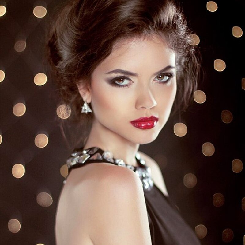 Woman with Red Lipstick — Black, Dramatic, Night, Photograph, Earrings