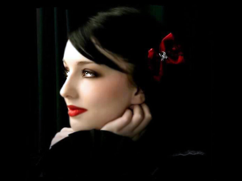 Woman with Red Lipstick — Black, Dramatic, Night