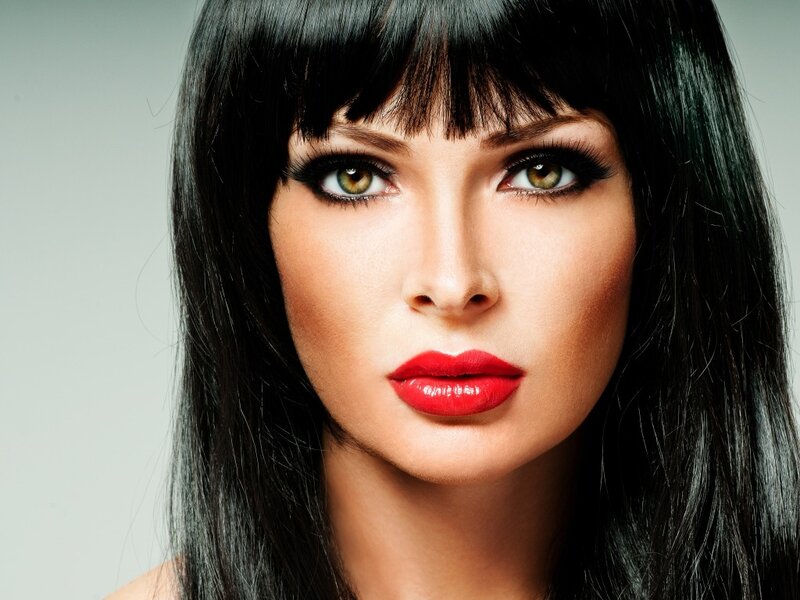 Woman with Red Lipstick — Black, Dramatic, Photograph, Black Hair