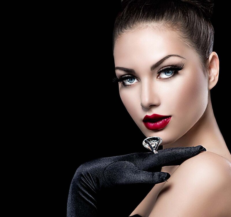 Woman with Red Lipstick — Black, Dramatic, Photograph, Diamond Ring