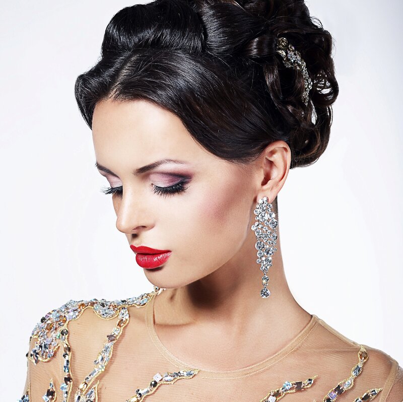 Woman with Red Lipstick — Black, Dramatic, Photograph, Hair Accessory