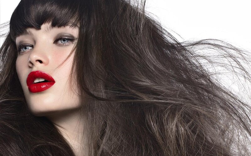 Woman with Red Lipstick — Black, Dramatic, Photograph, Hair, Makeup
