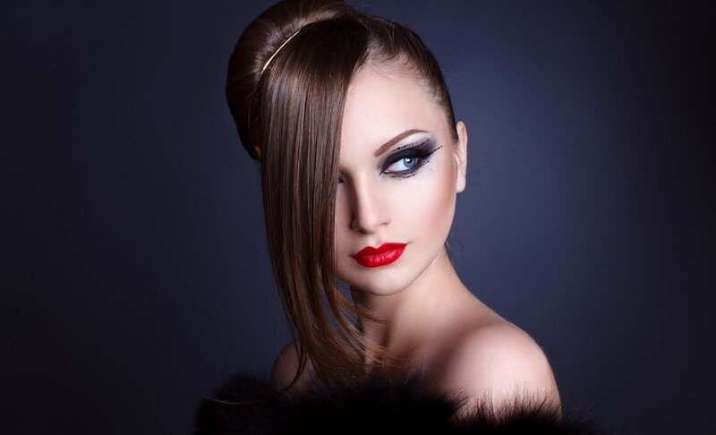 Woman with Red Lipstick — Black, Dramatic, Photograph, Makeup, Fur Coat