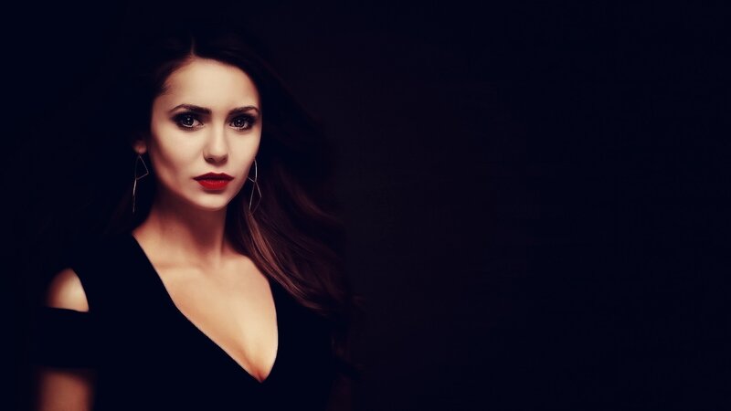 Woman with Red Lipstick — Black, Dramatic, Photograph, Red Lipstick, Earrings