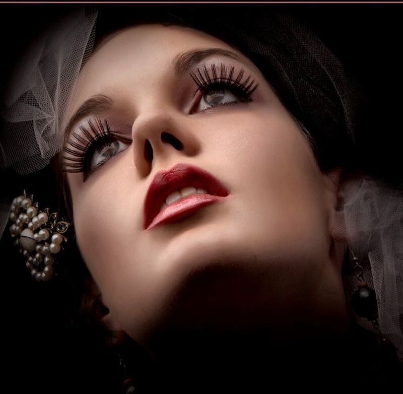 Woman with Red Lipstick — Black, Dramatic, Photograph