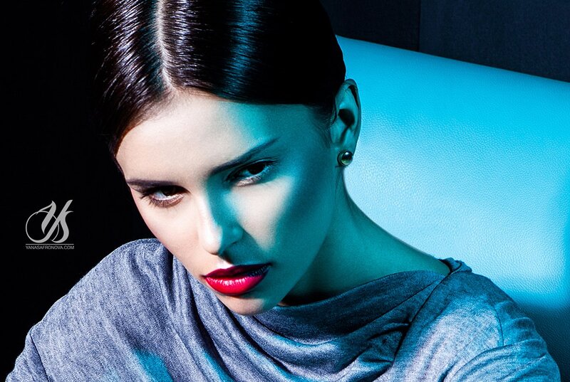 Woman with Red Lipstick — Blue, Dramatic, Night