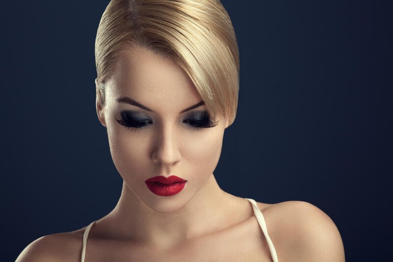 Woman with Red Lipstick — Blue, Dramatic, Photograph, Makeup