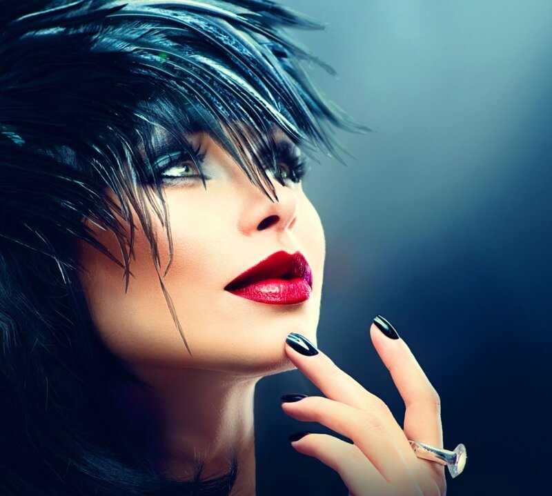 Woman with Red Lipstick — Blue, Dramatic, Photograph, Red Lips