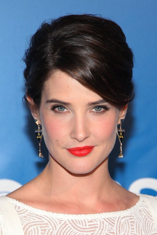Woman with Red Lipstick — Blue, Neutral, Photograph, Earrings, White Top