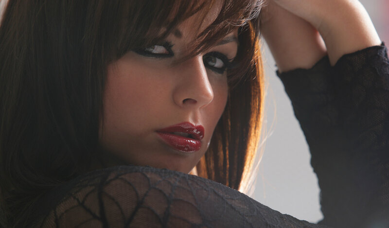 Woman with Red Lipstick — Brown, Dramatic, Photograph, Black Lace