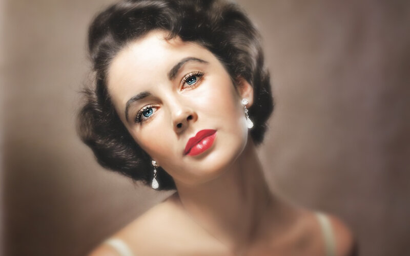 Woman with Red Lipstick — Brown, Dramatic, Photograph, Earrings, Red Lips
