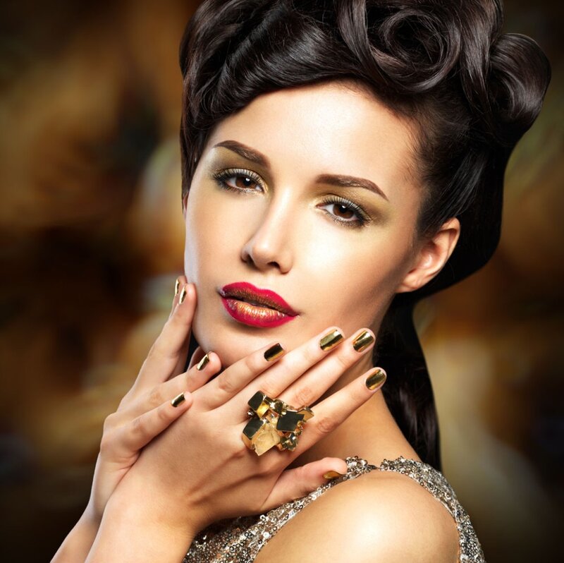 Woman with Red Lipstick — Brown, Dramatic, Photograph, Gold Ring