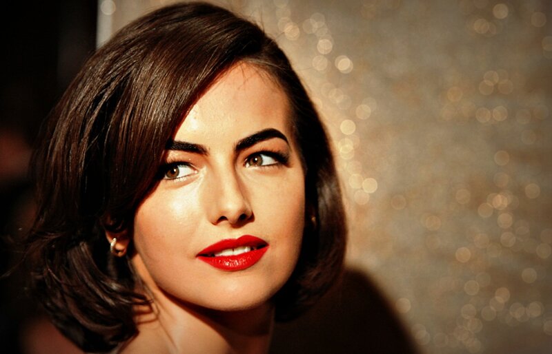 Woman with Red Lipstick — Brown, Dramatic, Photograph, Red Lipstick, Earring