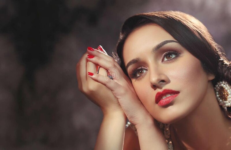Woman with Red Lipstick — Brown, Dramatic, Photograph, Red Nails