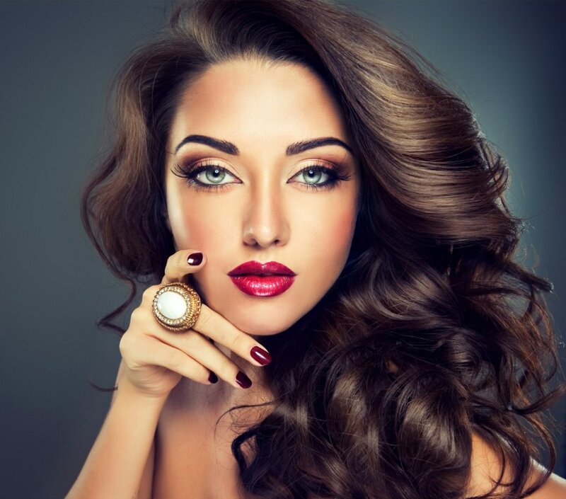 Woman with Red Lipstick — Brown, Dramatic, Photograph, Ring