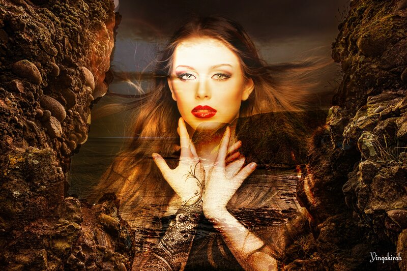 Woman with Red Lipstick — Brown, Dramatic, Sunset, Digital Art