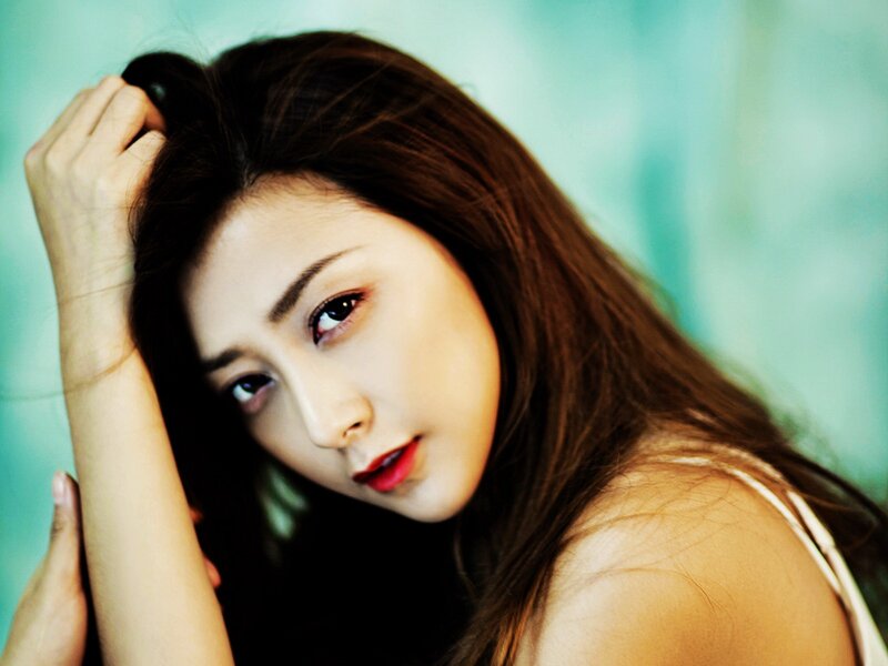 Woman with Red Lipstick — Brown, Intense, Photograph, Hair