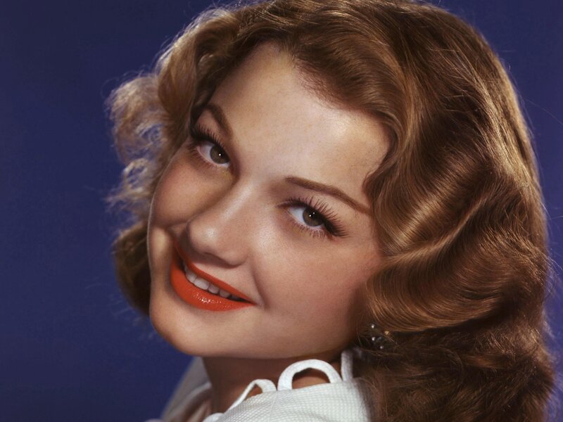 Woman with Red Lipstick — Brown, Smiling, Photograph, Curly Hair