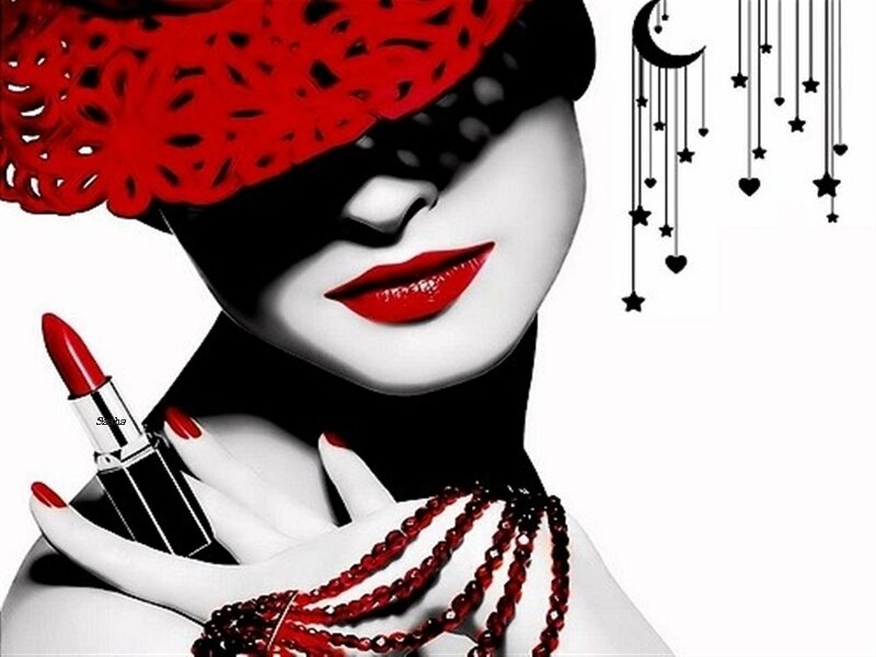 Woman with Red Lipstick — Dramatic, Night, Illustration