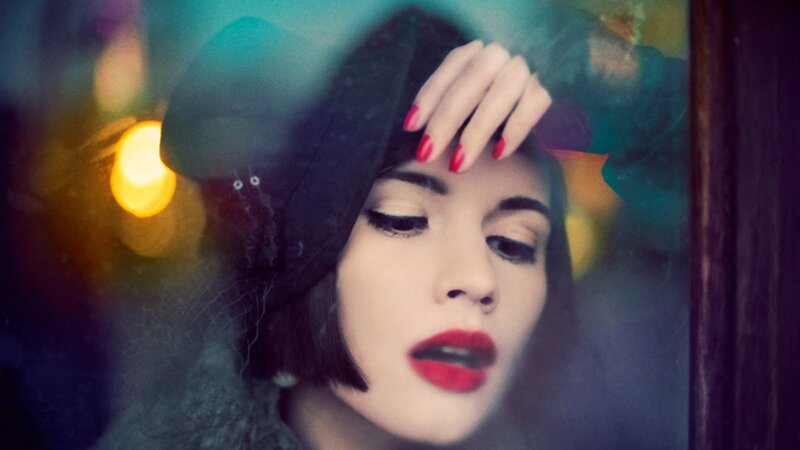 Woman with Red Lipstick — Dramatic, Night, Photograph