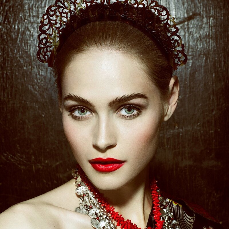 Woman with Red Lipstick — Dramatic, Photograph, Crown