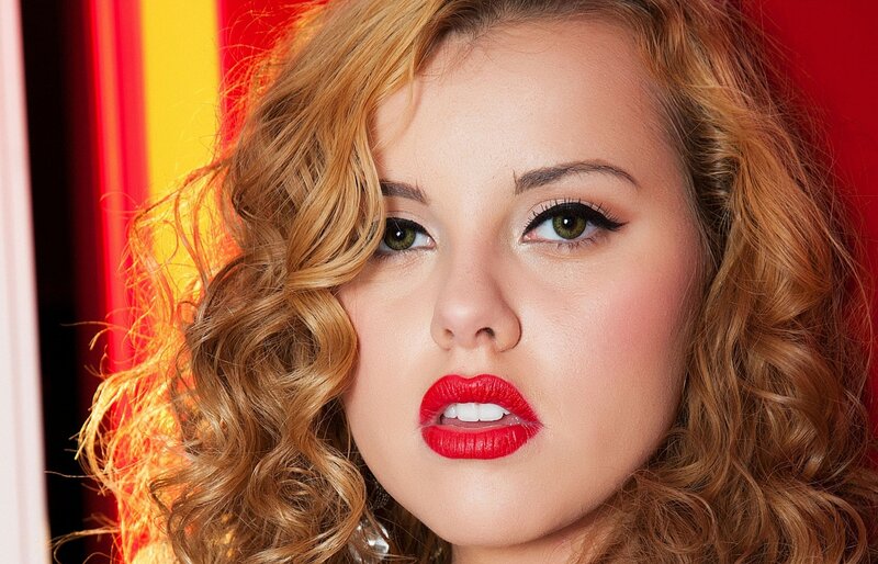Woman with Red Lipstick — Dramatic, Photograph, Curly Hair
