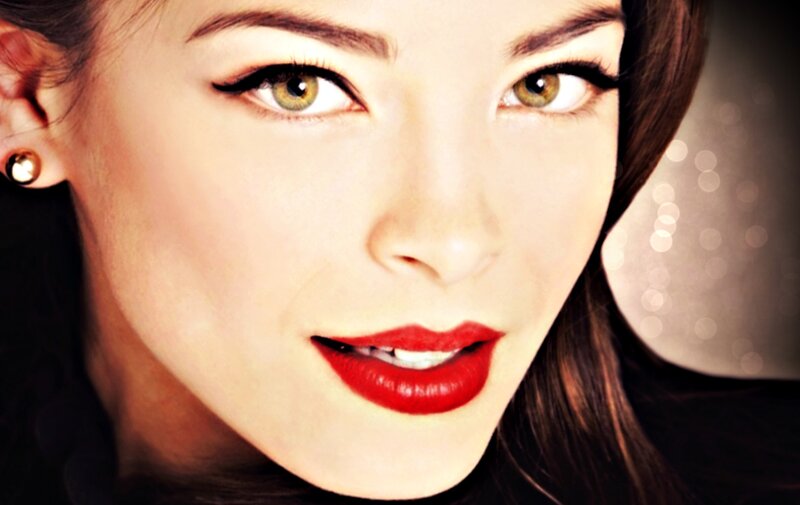 Woman with Red Lipstick — Dramatic, Photograph, Earring, Eye