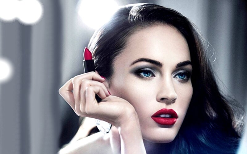 Woman with Red Lipstick — Dramatic, Photograph, Eye Makeup, Studio Lights