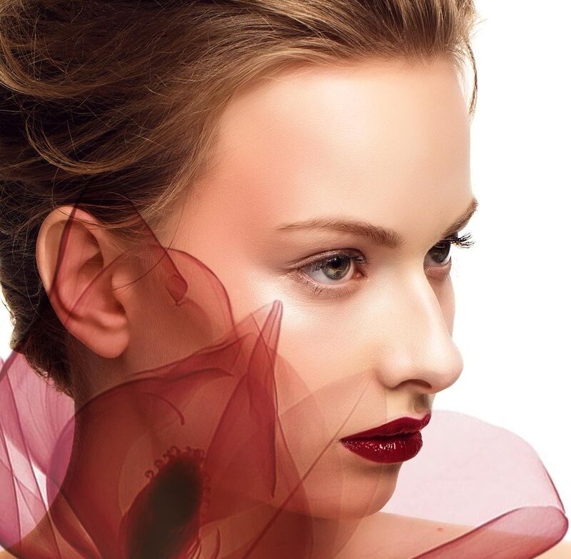 Woman with Red Lipstick — Dramatic, Photograph, Hair, Ear