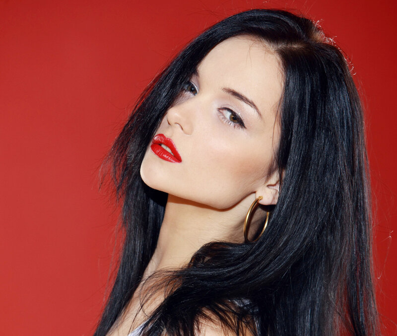 Woman with Red Lipstick — Dramatic, Photograph, Long Hair
