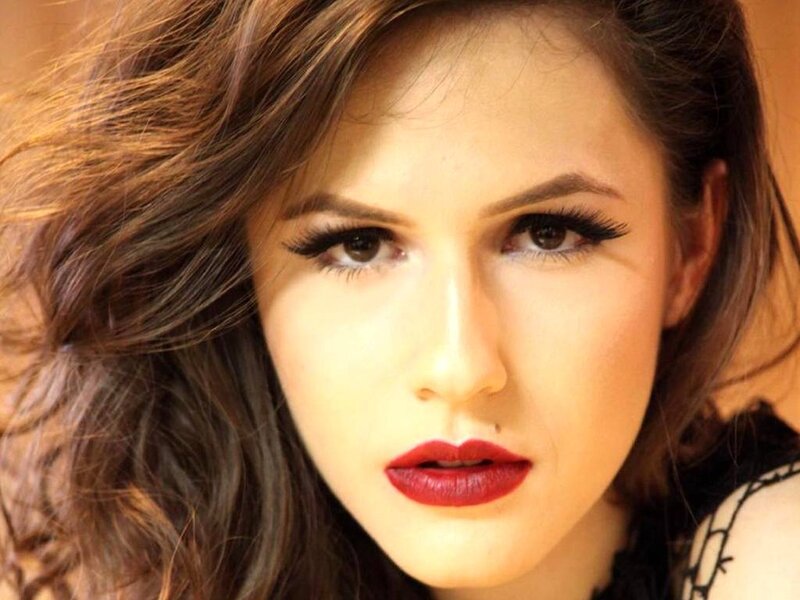 Woman with Red Lipstick — Dramatic, Photograph, Makeup, Hair, Shoulder