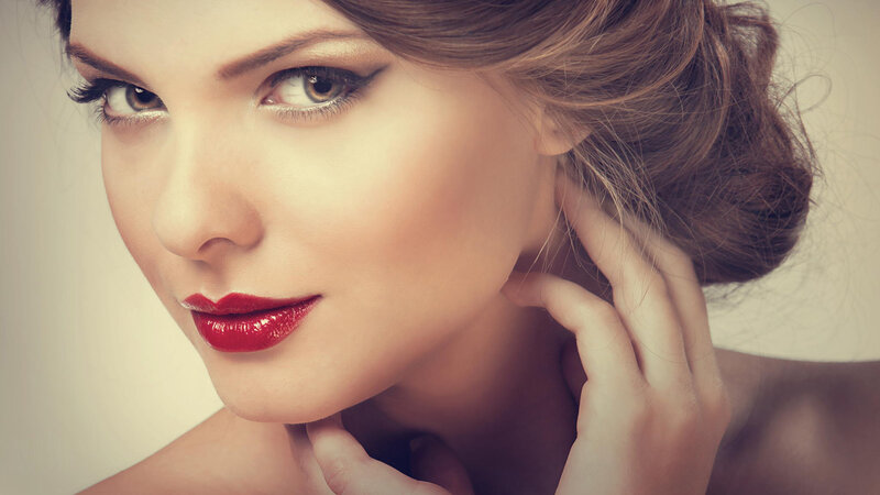 Woman with Red Lipstick — Dramatic, Photograph, Makeup, Hand, Hair