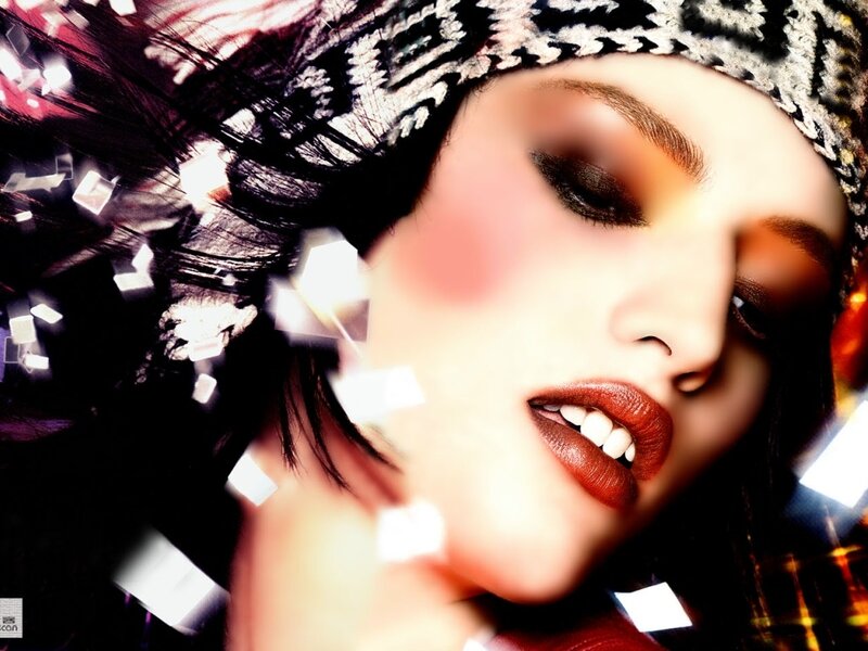 Woman with Red Lipstick — Dramatic, Photograph, Makeup, Hat