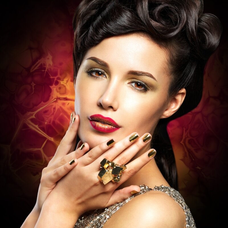 Woman with Red Lipstick — Dramatic, Photograph, Makeup, Jewelry