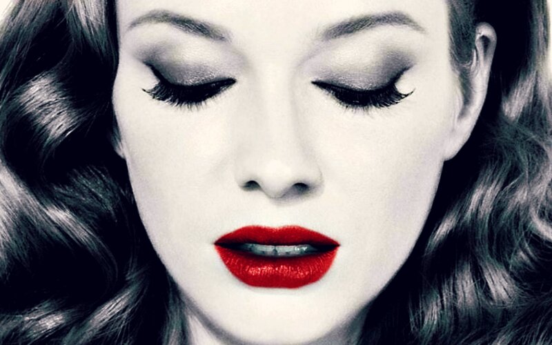 Woman with Red Lipstick — Dramatic, Photograph, Makeup, Wavy Hair