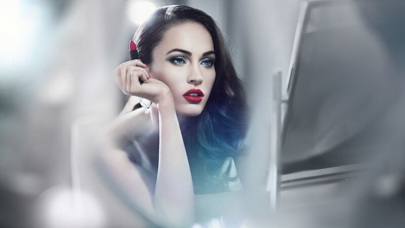 Woman with Red Lipstick — Dramatic, Photograph, Mirror, Makeup