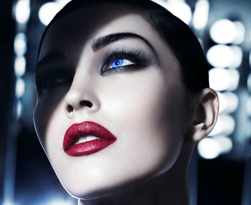 Woman with Red Lipstick — Dramatic, Photograph, Red Lips, Blue Eyes