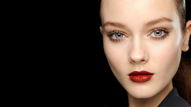 Woman with Red Lipstick — Dramatic, Photograph, Red Lips, Green Eyes